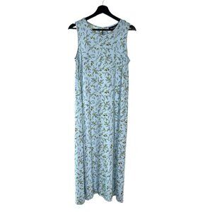 Vintage 90s Blue Floral Print Sleeveless Full Length Dress Large